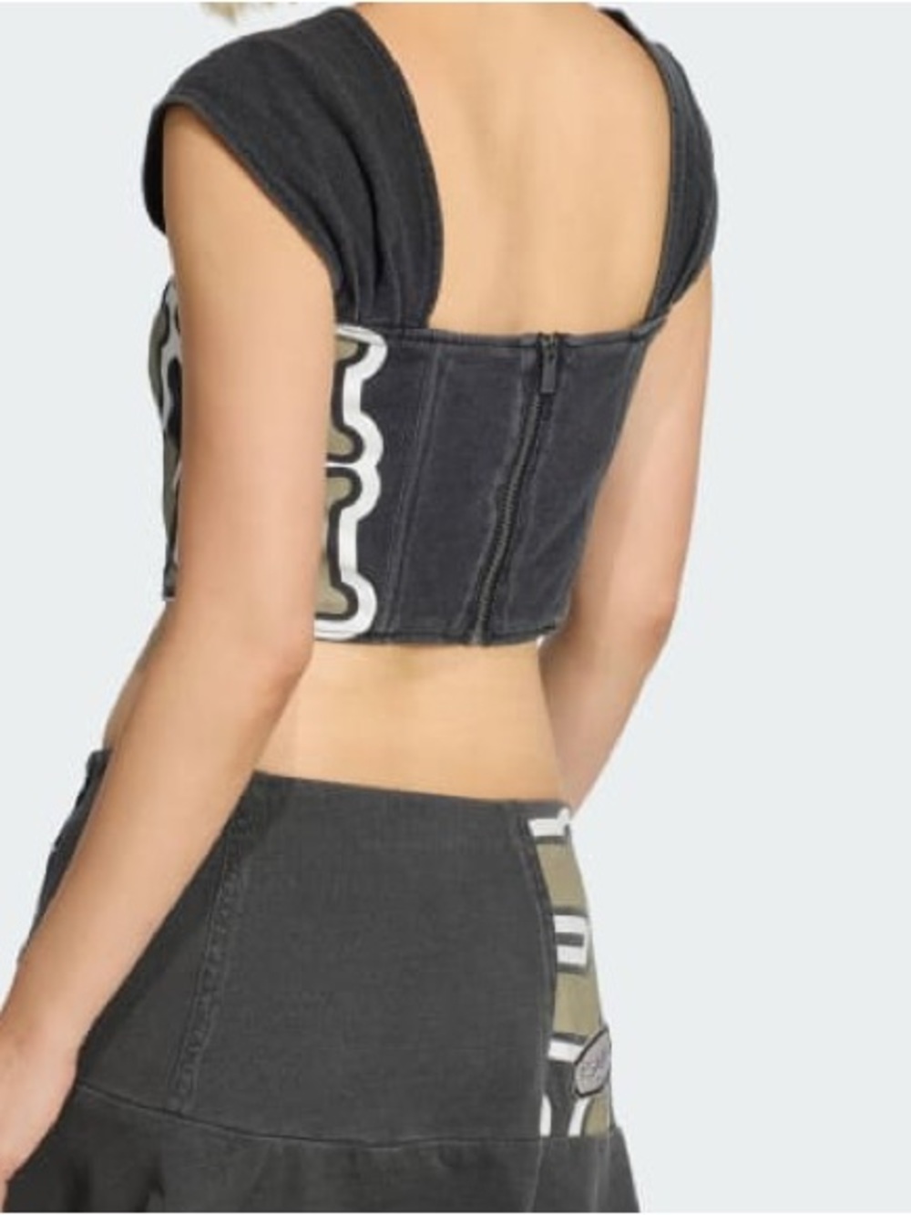 Adidas‎ Original GFX Coursage Gray Bustier Square Neck Streetwear Crop Top - Picture 3 of 10